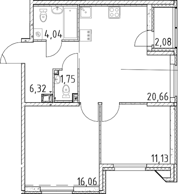 2-комнатная квартира 59.96 м², 14/17 эт., ЖК «Город Первых»